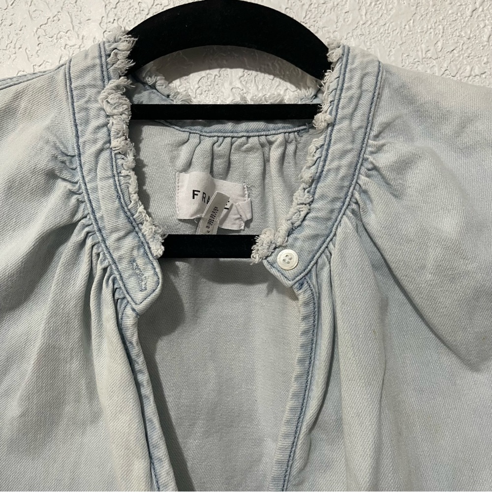Frame‎ Denim Frame Deep V Ruffle Collar Top Size L - Picture 7 of 14